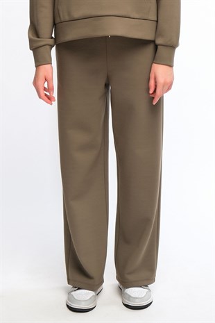 Haki Kadın Bol Paça Eşofman Altı Wide Leg Pantolon - Genas