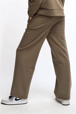 Haki Kadın Bol Paça Eşofman Altı Wide Leg Pantolon - Genas
