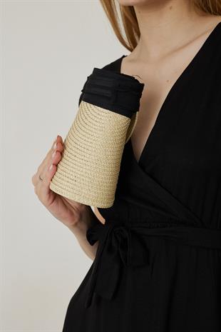 Kadın Bej Hasır Vizör Katlanabilir Şapka - Terra