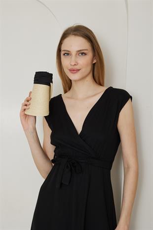 Kadın Bej Hasır Vizör Katlanabilir Şapka - Terra