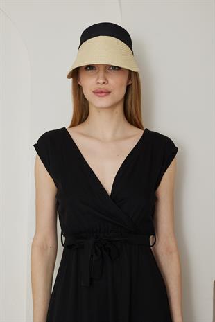 Kadın Bej Hasır Vizör Katlanabilir Şapka - Terra