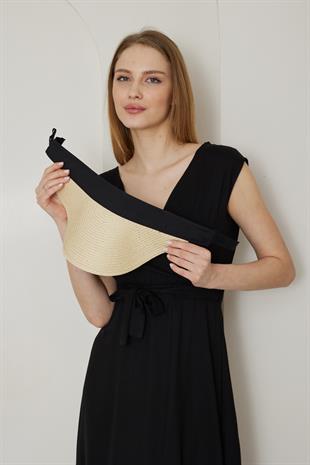 Kadın Bej Hasır Vizör Katlanabilir Şapka - Terra