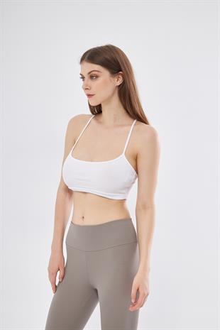Kadın Beyaz Fitilli Askılı Spor Sütyeni Bra - Lara