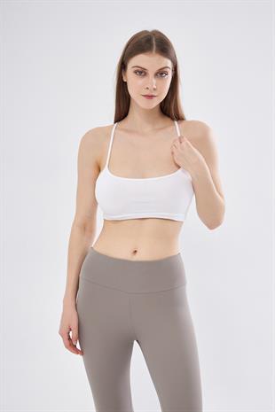 Kadın Beyaz Fitilli Askılı Spor Sütyeni Bra - Lara
