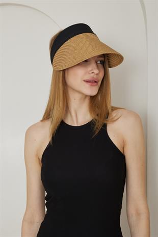 Kadın Camel Hasır Vizör Katlanabilir Şapka - Terra