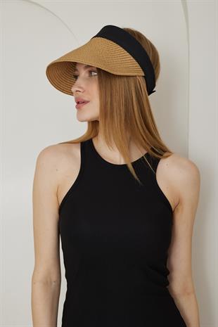Kadın Camel Hasır Vizör Katlanabilir Şapka - Terra