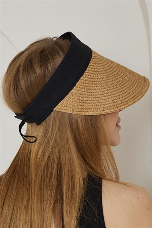 Kadın Camel Hasır Vizör Katlanabilir Şapka - Terra