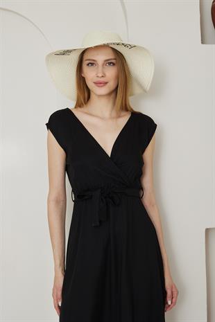 Kadın Hasır Kloş Şapka Beach Please Ekru - Lenora