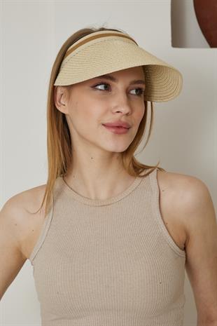 Kadın Hasır Vizör Taçlı Şapka Bej - Adel