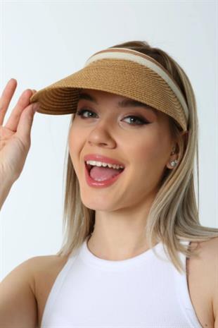 Kadın Hasır Vizör Taçlı Şapka Camel - Adel