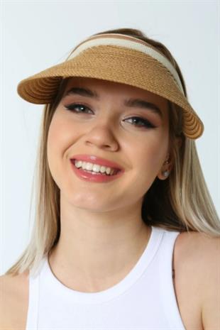 Kadın Hasır Vizör Taçlı Şapka Camel - Adel