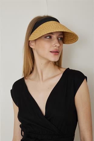 Kadın Hasır Vizör Taçlı Şapka Camel - Bloom