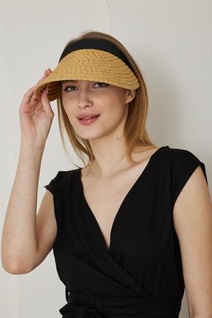 Kadın Hasır Vizör Taçlı Şapka Camel - Bloom