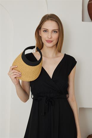 Kadın Hasır Vizör Taçlı Şapka Camel - Bloom