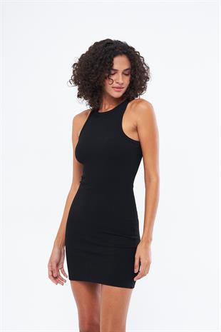 Kadın Siyah Askılı Diz Üstü Mini Elbise - Mara