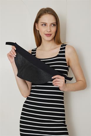 Kadın Siyah Hasır Vizör Katlanabilir Şapka - Terra