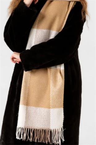 Kalın Ekose Desenli Şal Kahve 