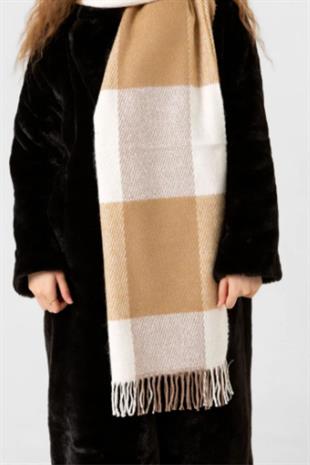 Kalın Ekose Desenli Şal Kahve 