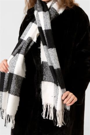 Kalın Ekose Desenli Şal Siyah 