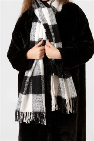 Kalın Ekose Desenli Şal Siyah 
