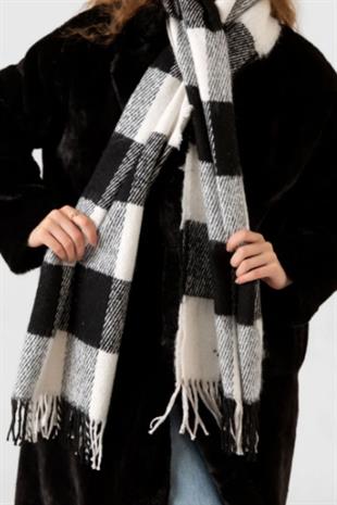 Kalın Ekose Desenli Şal Siyah 