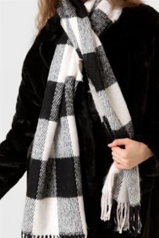 Kalın Ekose Desenli Şal Siyah 