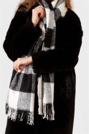 Kalın Ekose Desenli Şal Siyah 