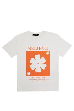 Kız Çocuk Beyaz Tshirt Baskılı- Soft