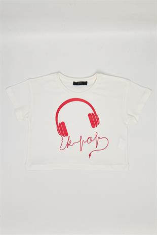 Kız Çocuk Crop Tshirt Beyaz - Aleyna