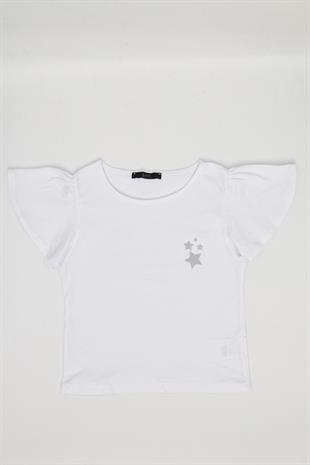 Kız Çocuk Fırfırlı Tshirt Beyaz - Peri