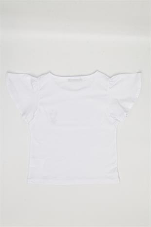 Kız Çocuk Fırfırlı Tshirt Beyaz - Peri