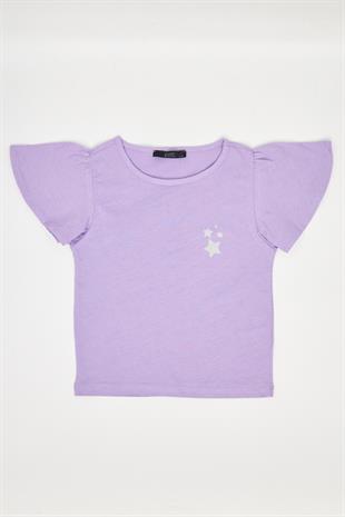 Kız Çocuk Fırfırlı Tshirt Mor - Peri