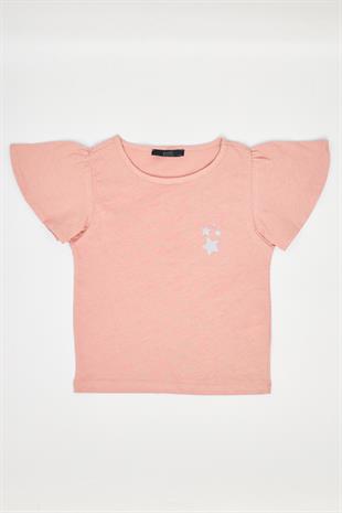 Kız Çocuk Fırfırlı Tshirt Pembe - Peri
