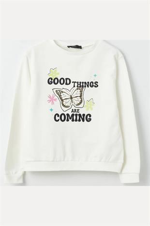 Kız Çocuk Sweatshirt Baskılı Beyaz- Miranda
