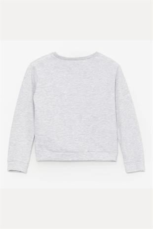 Kız Çocuk Sweatshirt Baskılı Gri Melanj- Miranda