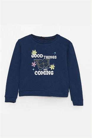 Kız Çocuk Sweatshirt Baskılı Lacivert- Miranda
