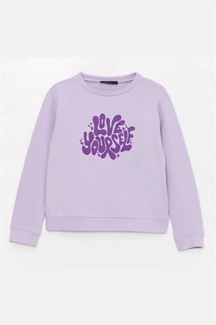 Kız Çocuk Sweatshirt Baskılı Mor- Serena