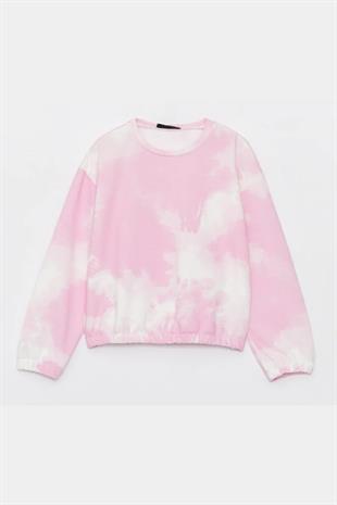 Kız Çocuk Sweatshirt Batik Desenli Pembe- Mila