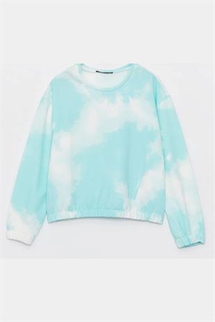 Kız Çocuk Sweatshirt Batik Desenli Yeşil- Mila