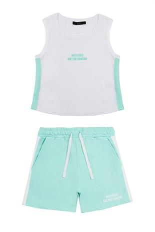 Kız Çocuk Turkuaz Şort Tshirt Takım - Kolej