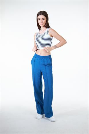 Lacivert Çizgili Kaşkorse Kolsuz Crop T-shirt - İsabel
