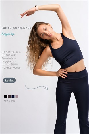 Lacivert Kadın Fitilli Askılı Crop Atlet - Luna