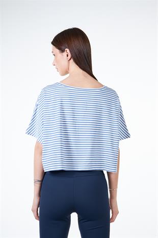 Mavi Kadın Çizgili Yarasa Kol Tshirt - Avon