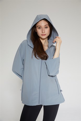 Mavi Kadın Fermuarlı Kapşonlu Yağmurluk - Gain