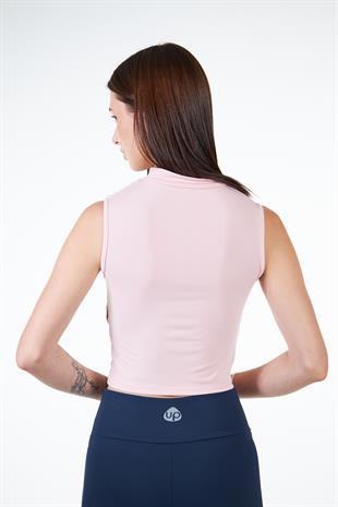 Rose Kadın Dik Yaka Kolsuz Drapeli Crop T-shirt - İvana