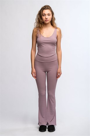 Rose Kadın Yüksek Bel Toparlayıcı Fitilli İspanyol Paça Spor Tayt - Toledo