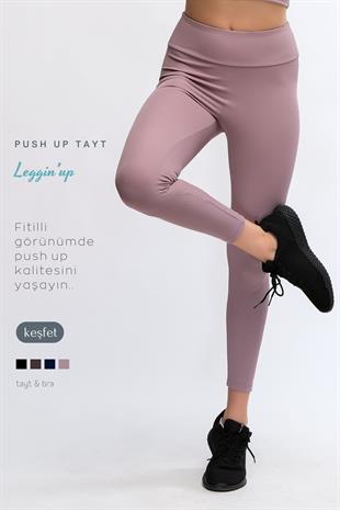 Rose Kadın Yüksek Bel Toparlayıcı Fitilli Push Up Spor Tayt - Maren