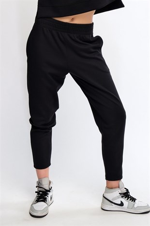 Siyah Kadın Havuç Paça Eşofman Altı Carrot Fit Pantolon - Bunny