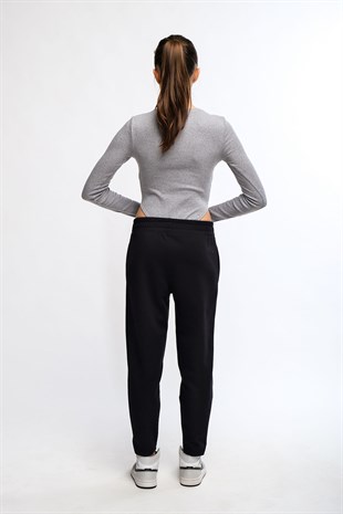 Siyah Kadın Havuç Paça Eşofman Altı Carrot Fit Pantolon - Bunny
