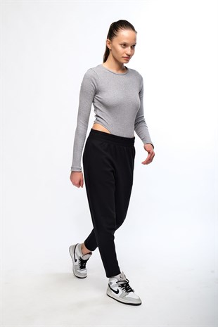 Siyah Kadın Havuç Paça Eşofman Altı Carrot Fit Pantolon - Bunny